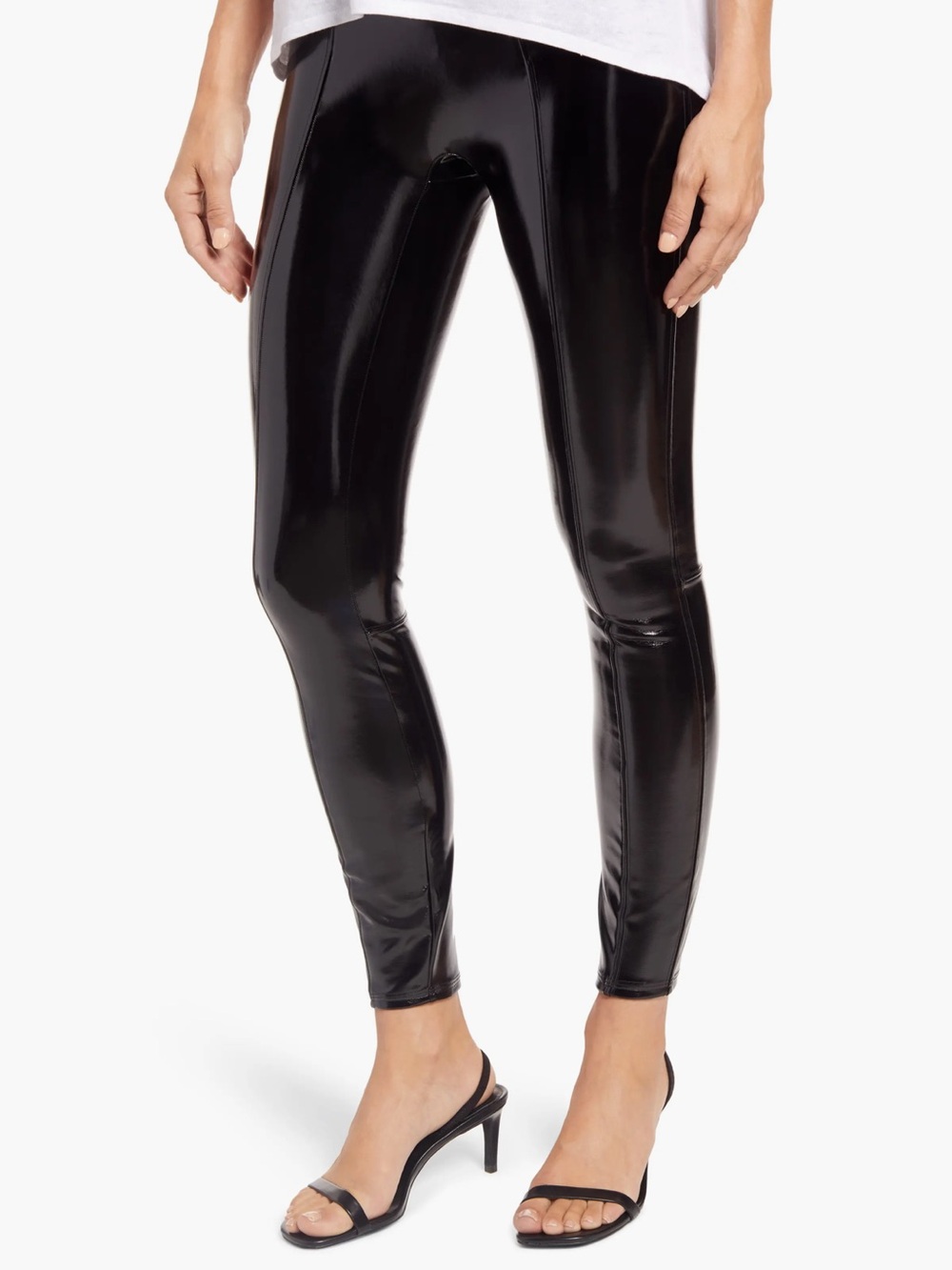 SPANX Black Faux Patent Leather High-Waist Leggings Size Medium